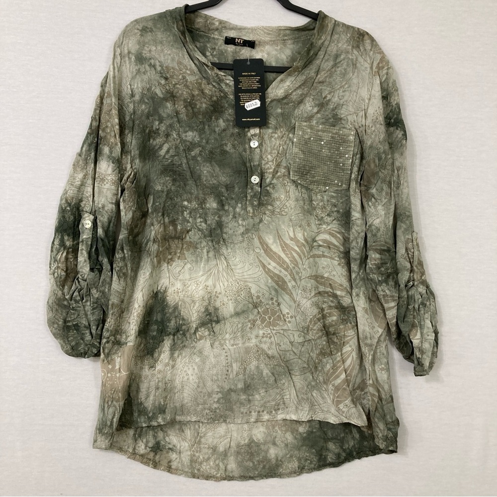New NT by Amati Tie‎ Dye Sequins Rolled Tab Ultra Soft Pullover Top Large